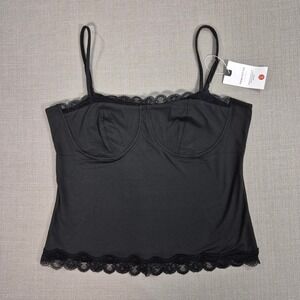 Pinkmstyle Black Lace Trim Bustier Camisole Tank Top XL NWT